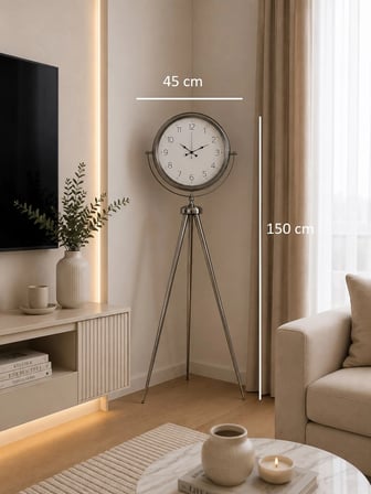 Krom Klasik Tripod 150 x 45 Cm Metal Ayaklı Saat iegxx