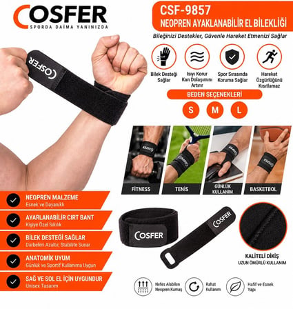 Premium Cosfer CSF9857 Neopren Ayarlanabilir El Bilekliği Esnek Destek Antrenman Desteği Pratik