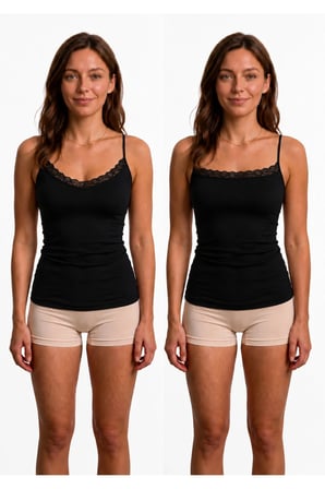 Kadın Çift Taraflı Dantelli İp Askılı Atlet %95 Bambu %5 Elastan Yumuşak Esnek İç Giyim S-2XL