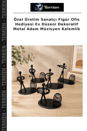 Özel Üretim Sanatçı Figür Ofis Hediyesi Ev Düzeni Dekoratif Metal Adam Müzisyen Kalemlik