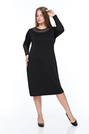 Yaka Kol Şeritli Büyük Beden Elbise 6C-0865 