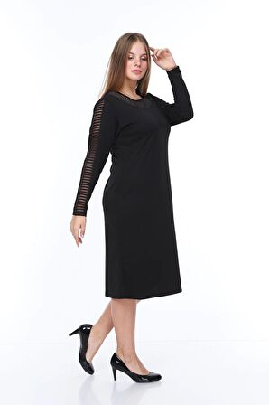 Yaka Kol Şeritli Büyük Beden Elbise 6C-0865 