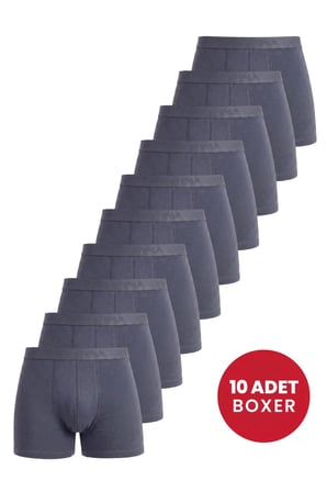 Delux Serisi Erkek Füme Boxer 10'lu Paket Pamuklu Likralı Normal Bel Esnek Çamaşır Ev Giyimi