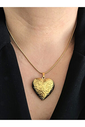 Çelik Kararmaz Fotoğraflık Açılır Kapaklı Kalp Kolye