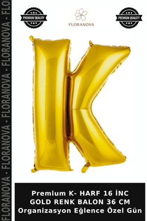 Premium K- HARF 16 İNC GOLD RENK BALON 36 CM Organizasyon Eğlence Özel Gün