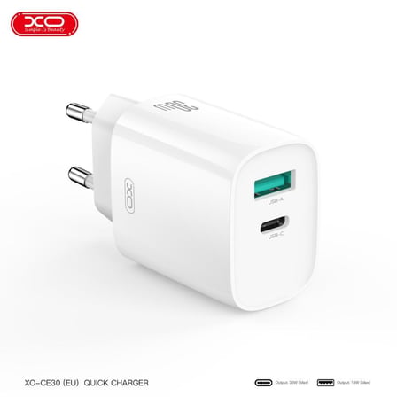 Delux Serisi Teknolojik Adaptör Ev Aleti XO CE30 30W PD & QC 3.0 Hızlı Şarj Cihazı