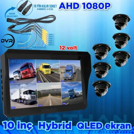 6 KANALLI DVR MONİTÖR VE 6 ADET 1080 P AHD 150'' ULTRA MİNİ KAMERA SETİ  12 V  256 GB