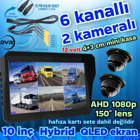 2 ADET 1080 P AHD 150'' ULTRA MİNİ KAMERA 6 KANALLI MONİTÖR 12 V 256 GB