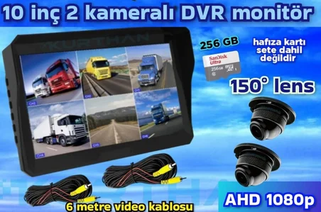 2 ADET 1080 P AHD 150'' ULTRA MİNİ KAMERA 6 KANALLI MONİTÖR 12 V 256 GB