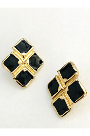 Çelik Siyah Taşlı Küpe