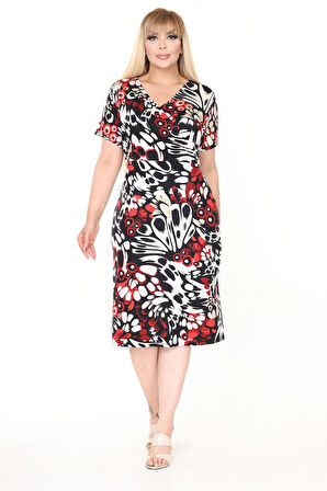 Kruvaze Yaka Yazlık Büyük Beden Elbise 6D-2670