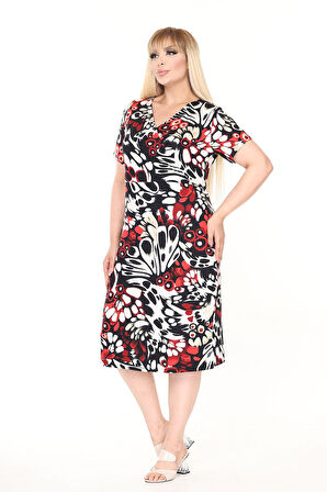 Kruvaze Yaka Yazlık Büyük Beden Elbise 6D-2670