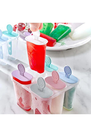 6 Bölmeli Dondurma Kalıbı ve Çubukları - BPA Free | 7,5 x 5,5 x 3 cm