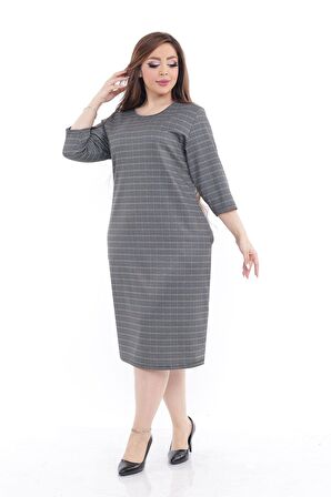 Büyük Beden Cepli Kışlık Esnek Elbise 6E-2247