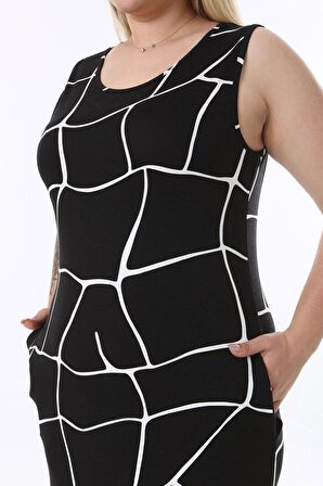 Yazlık Kolsuz Cepli Büyük Beden Elbise 6E-2547