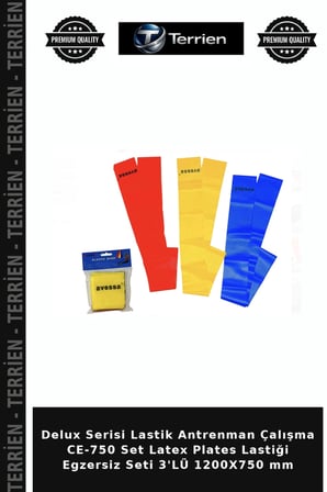 Delux Serisi Lastik Antrenman Çalışma CE-750 Set Latex Plates Lastiği Egzersiz Seti 3'LÜ 1200X750 mm