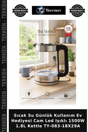 Sıcak Su Günlük Kullanım Ev Hediyesi Cam Led Işıklı 1500W 1.8L Kettle TY-083-18X29A