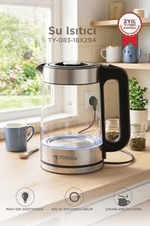 Sıcak Su Günlük Kullanım Ev Hediyesi Cam Led Işıklı 1500W 1.8L Kettle TY-083-18X29A