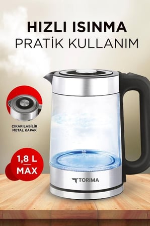 Sıcak Su Günlük Kullanım Ev Hediyesi Cam Led Işıklı 1500W 1.8L Kettle TY-083-18X29A