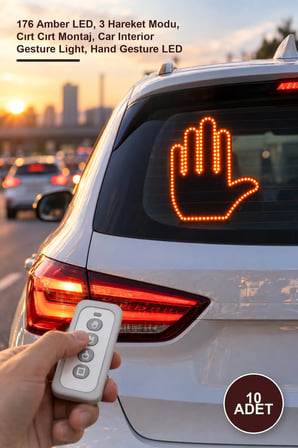 10 Adet El Tasarımlı Uzaktan Kumandalı Araç İçi LED – 176 Amber LED, 3 Hareket Modu, Cırt Cırt Montaj, Car Interior Gesture Light, Hand Gesture LED