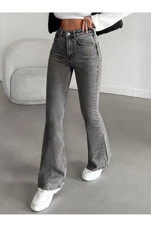 Amanda Kadın Füme Flare Yüksek Bel İspanyol Paça Jeans Denim Kot Pantolon