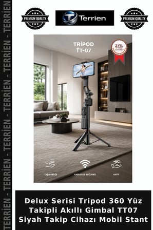 Delux Serisi Tripod 360 Yüz Takipli Akıllı Gimbal TT07 Siyah Takip Cihazı Mobil Stant
