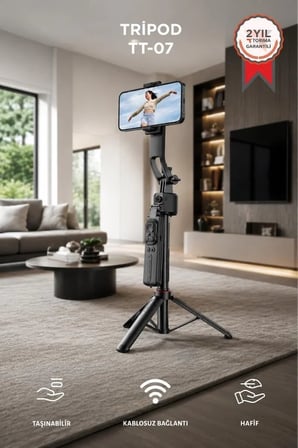 Delux Serisi Tripod 360 Yüz Takipli Akıllı Gimbal TT07 Siyah Takip Cihazı Mobil Stant