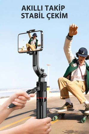Delux Serisi Tripod 360 Yüz Takipli Akıllı Gimbal TT07 Siyah Takip Cihazı Mobil Stant