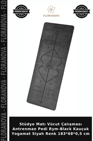 Stüdyo Matı Vücut Çalışması Antrenman Pedi Rym-Black Kauçuk Yogamat Siyah Renk 183*68*0,5 cm