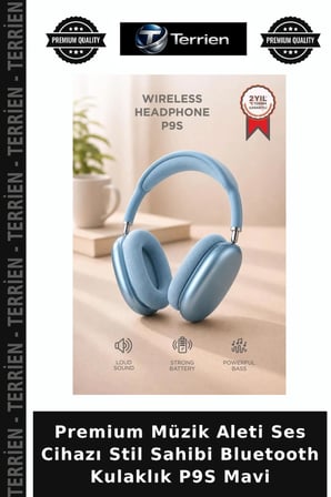 Premium Müzik Aleti Ses Cihazı Stil Sahibi Bluetooth Kulaklık P9S Mavi
