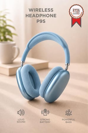 Premium Müzik Aleti Ses Cihazı Stil Sahibi Bluetooth Kulaklık P9S Mavi