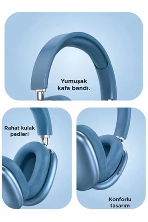 Premium Müzik Aleti Ses Cihazı Stil Sahibi Bluetooth Kulaklık P9S Mavi