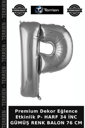 Premium Dekor Eğlence Etkinlik P- HARF 34 İNC GÜMÜŞ RENK BALON 76 CM