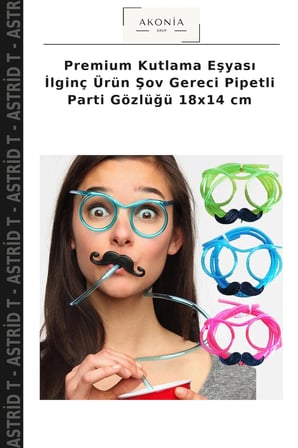 Premium Kutlama Eşyası İlginç Ürün Şov Gereci Pipetli Parti Gözlüğü 18x14 cm