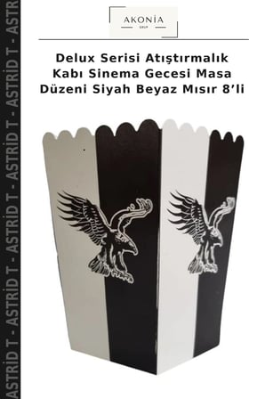 Delux Serisi Atıştırmalık Kabı Sinema Gecesi Masa Düzeni Siyah Beyaz Mısır 8’li