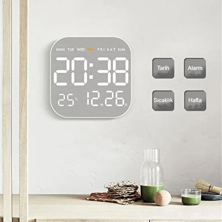 Kumandalı LED Dijital Duvar Saati Geri Sayım Özellikli Otomatik Parlaklık Alarm Tarih ve Sıcaklık