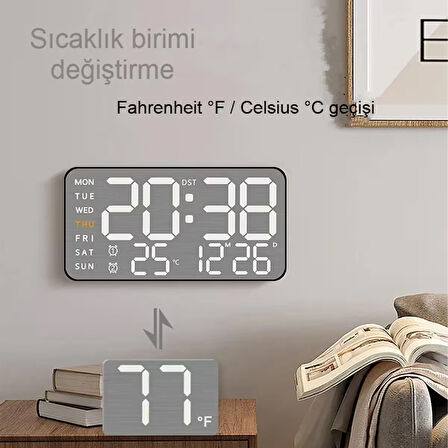 Kumandalı LED Dijital Duvar Saati Geri Sayım Özellikli Otomatik Parlaklık Alarm Tarih ve Sıcaklık