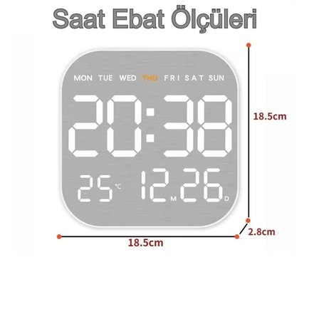 Kumandalı LED Dijital Duvar Saati – Büyük Ekran, Geri Sayım, Otomatik Parlaklık, Tarih ve Sıcaklık Gösterimi