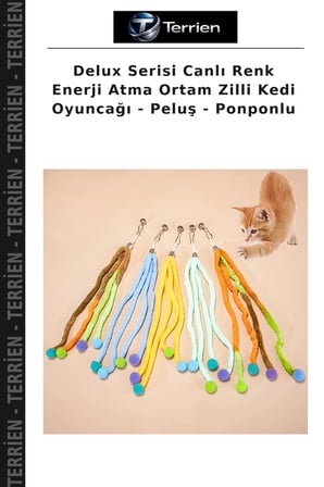 Delux Serisi Canlı Renk Enerji Atma Ortam Zilli Kedi Oyuncağı - Peluş - Ponponlu
