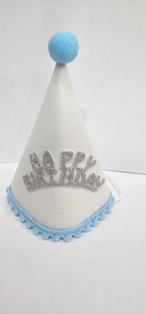 Premium Gün Aksesuar Hazırlık HAPPY BİRTHDAY BEYAZ GÜMÜŞ KEÇE BEBEK ŞAPKASI