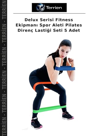 Delux Serisi Fitness Ekipmanı Spor Aleti Pilates Direnç Lastiği Seti 5 Adet