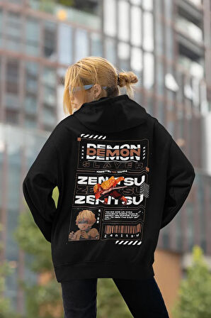 Demon Slayer Zenitsu Baskılı Unisex Oversize Anime Hoodie