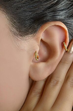 Mini İnce Halka Tragus Piercing Helix Kıkırdak Gold