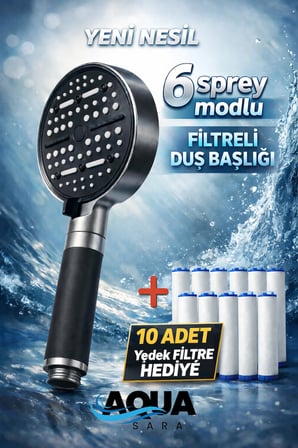 6 Fonksiyonlu Filtreli Duş Başlığı Antrasit Gri (10Adet Yedek Filtre)| Su Arıtmalı, Klor Ve Kireç Önleyici, Yüksek Basınçlı