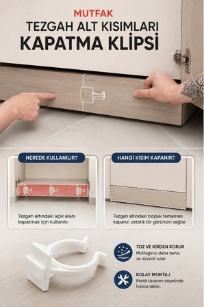 Alüminyum Profil İçin Beyaz Baza Klipsi 6 Adet 3,2 cm – Mutfak Tezgahı, Banyo Dolabı, Ayakkabılık, Mobilya ve Dolap Ayakları İçin Dayanıklı Plastik Ayak Tutucu Klips Seti, Kolay Montaj ve Kullanım