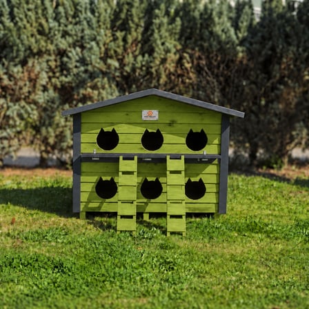 6 Yuvalı Kedi Evi Yeşil