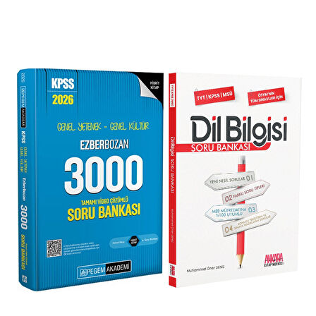 Pegem 2026 KPSS GY GK Ezberbozan 3000 ve AKM Dil Bilgisi Soru Bankası Seti 2 Kitap