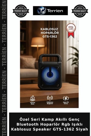 Özel Seri Kamp Akıllı Genç Bluetooth Hoparlör Rgb Işıklı Kablosuz Speaker GTS-1362 Siyah