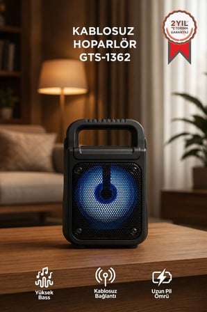 Özel Seri Kamp Akıllı Genç Bluetooth Hoparlör Rgb Işıklı Kablosuz Speaker GTS-1362 Siyah