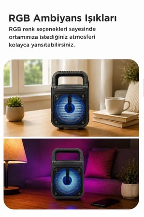 Özel Seri Kamp Akıllı Genç Bluetooth Hoparlör Rgb Işıklı Kablosuz Speaker GTS-1362 Siyah